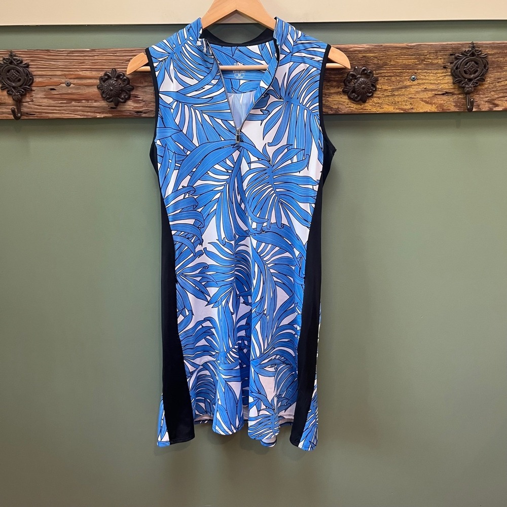 Tail White Label Womens Blue Tropical Palm Leaf Quarter Zip Golf Dress Medium